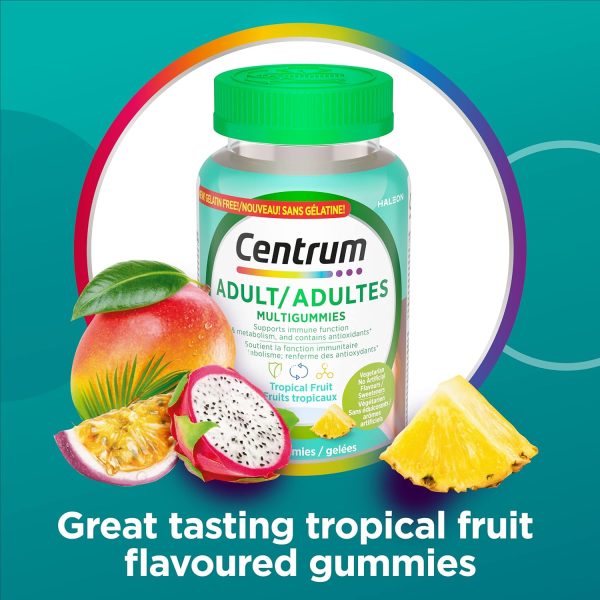 Centrum Adult MultiGummies Tropical Fruit Multivitamin and Multimineral Supplement, Pineapple-Mango, Dragonfruit, and Passionfruit Flavours, 120 count